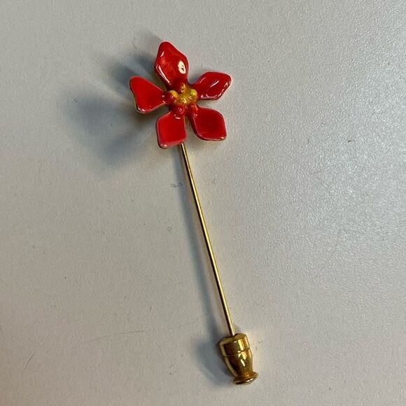 Vintage Retro Red Flower Pin - Picture 1 of 6